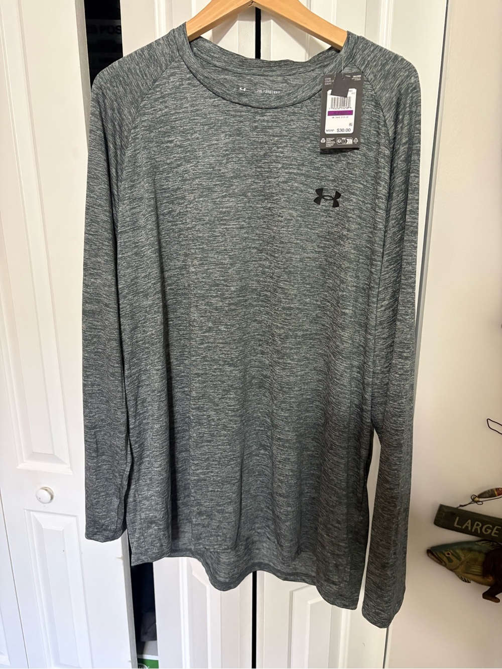 New Men’s Under Armour Tech 2.0 Long Sleeve T Shirt 2XL Heather Gray Black